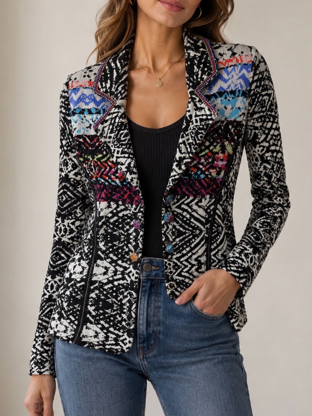 Aldo Martins Portugal 8 contemporary bold multicolor 2 button cardigan blazer